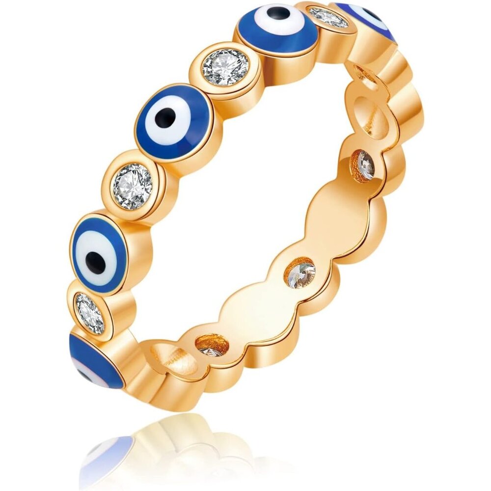 Women's 18K White Gold Plated Evil Eye Band Cubic Zirconia Braided Engagement